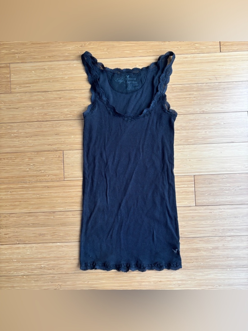 Y2K American Eagle vintage black cotton lace tank top
